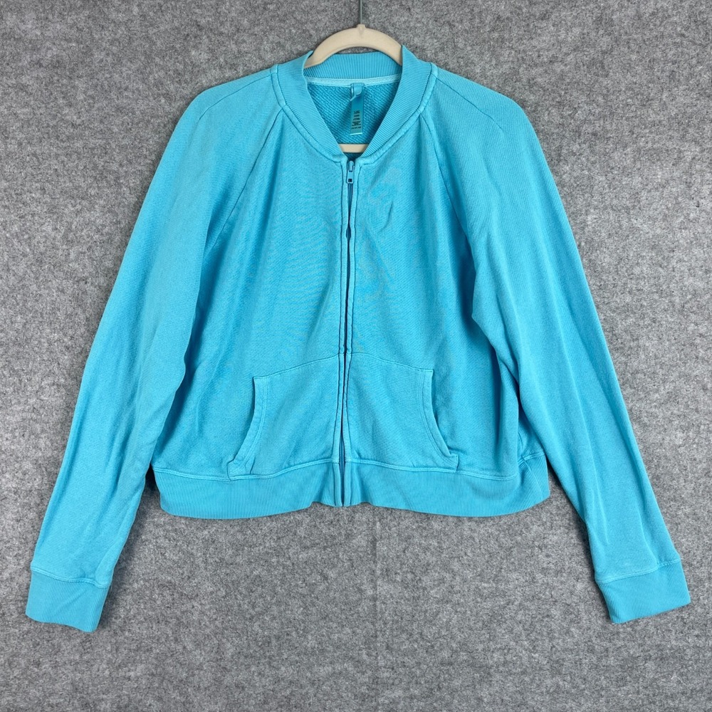 SKIMS Light French Terry Shrunken Zip Up Jacket Womens 2X Blue Cropped Gym